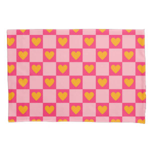 Housse D'oreillers Rose rouge jaune coeur amour À damiers Y2K Motif