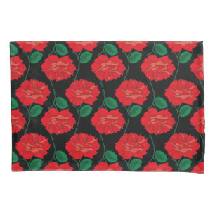 Housse D'oreillers Rose rouge sur oreiller noir