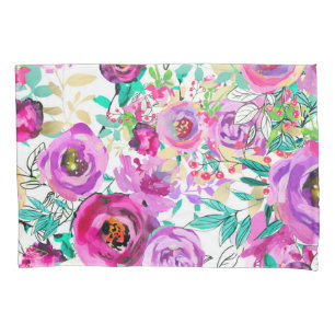Housse D'oreillers Rose violet brillant Coloré Chic Floral moderne