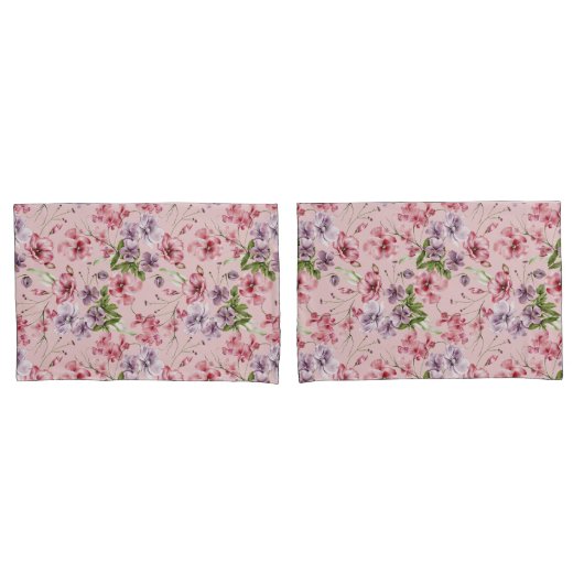 Housse D'oreillers Rose Violet Vert Floral Verdure Élégant (devant-Set)