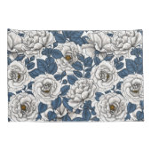 Housse D'oreillers Roses blanches avec feuilles bleus sur blanc (Dos-Droit)