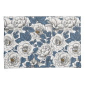 Housse D'oreillers Roses blanches avec feuilles bleus sur blanc (devant-Droit)