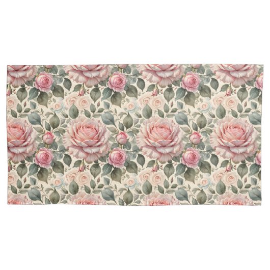 Housse D'oreillers Roses de chou géant rose et blanc (devant)