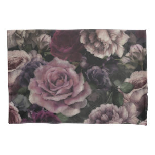 Housse D'oreillers Roses En Bourgogne Et Rose Vintage Botanique