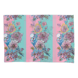 Housse D'oreillers Roses floraux roses Budgie Bird Femmes Aqua rose