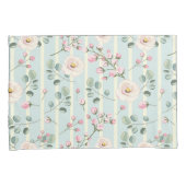 Housse D'oreillers Roses roses bleus bandes blanches (devant-Droit)