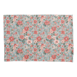 Housse D'oreillers Roses roses sur Bleu Anglais chalet