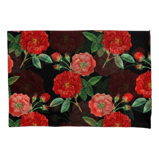 Housse D'oreillers Roses rouges, fond noir, (devant)