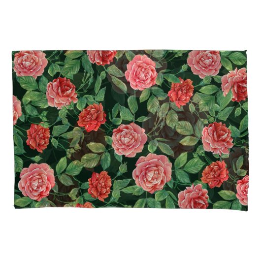 Housse D'oreillers Roses rouges Vintage Motif noir (devant)
