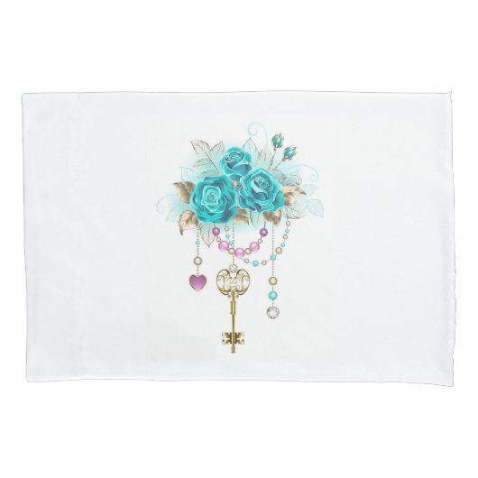 Housse D'oreillers Roses turquoise avec touches (devant)