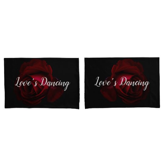 Housse D'oreillers Rouge, noir rose floral (devant-Set)