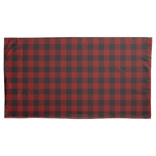 Housse D'oreillers Rouge rustique | Black Buffalo Check Plaid Motif (devant-gauche)
