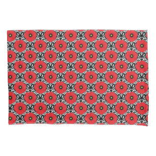 Housse D'oreillers Rouge Shabby Chic, Coquelicots Floraux Noir & Blan
