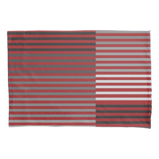 Housse D'oreillers Rouges, Gris, Noirs, Rayures Blanches (devant)