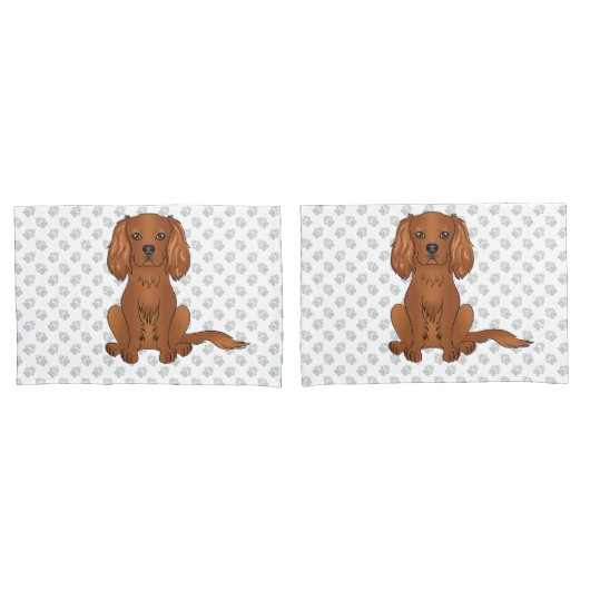Housse D'oreillers Ruby Cavalier King Charles Spaniel & Paws (devant-Set)
