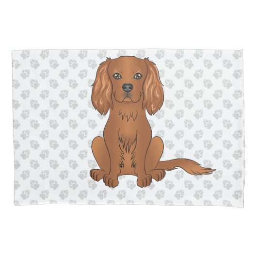 Housse D'oreillers Ruby Cavalier King Charles Spaniel & Paws (devant-gauche)