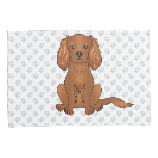 Housse D'oreillers Ruby Cavalier King Charles Spaniel & Paws (devant-Droit)