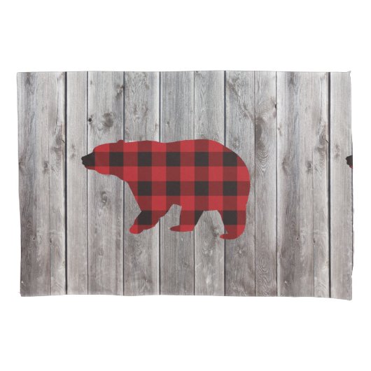 Housse D'oreillers ruodland barn wood red buffalo plaid bear (devant-gauche)