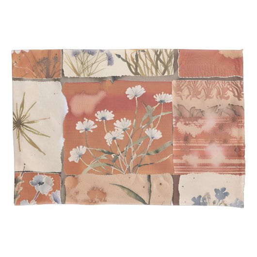 Housse D'oreillers Russe Boho Fleur sauvage Patchwork Terracotta Prin (devant)