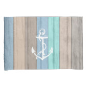 Housse D'oreillers Rustic Beach Wood Bandes et Ancres nautiques (devant-Droit)