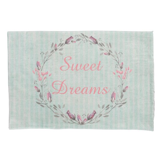 Housse D'oreillers Rustic Chic Aqua Stripes Sweet Dreams (devant)