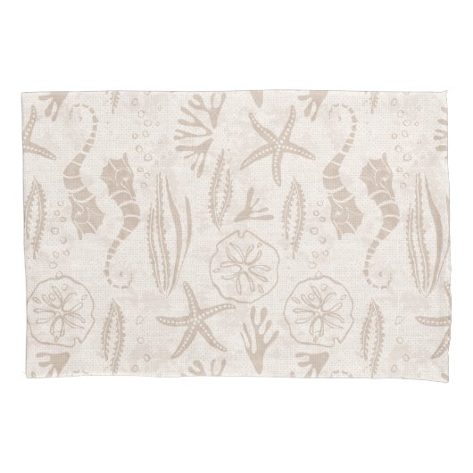 Housse D'oreillers Sable Côtier Beige À Main Tiré À La Main (devant)