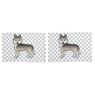 Housse D'oreillers Sable Husky Sibérien Dessin Animé Chien Et Pattes