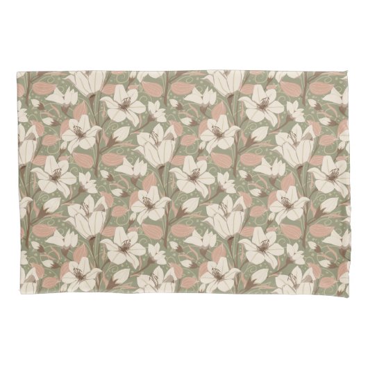 Housse D'oreillers Sage Botanique Vert Beige Lily Floral Modèle (devant-gauche)