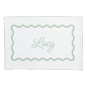 Housse D'oreillers Sage Green and White Wavy Scallop Frame Monogram (devant)