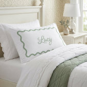 Housse D'oreillers Sage Green and White Wavy Scallop Frame Monogram