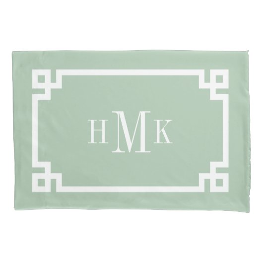 Housse D'oreillers Sage Green Clé grecque Monogramme Coque Coussin st (devant-gauche)