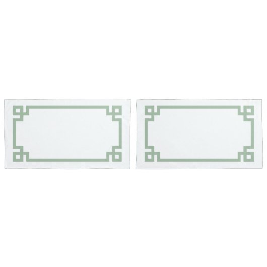Housse D'oreillers Sage Vert Clé grecque Bordure King Taille (devant-Set)