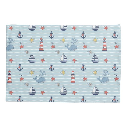 Housse D'oreillers Sailboat, Wave and Whale Pattern ID1228 (Dos)