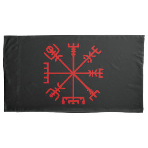 Housse D'oreillers Sang Rouge Vegvísir (Viking Compass)
