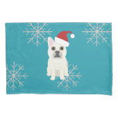 Housse D'oreillers Santa Frenchie, Snowflakes Blue (devant)