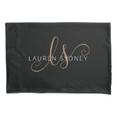 Housse D'oreillers Script féminin Black Gold moderne Monogramme (devant)