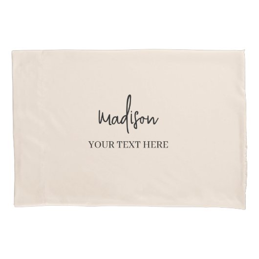 Housse D'oreillers Signature beige simple avec Coque Coussin texte (devant)