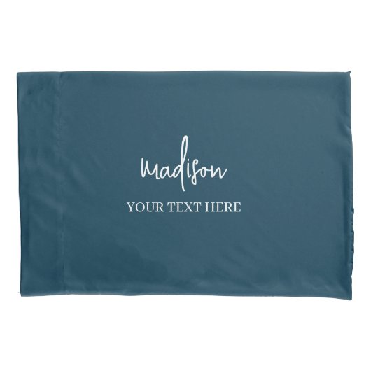 Housse D'oreillers Signature bleu marine simple avec texte (devant)