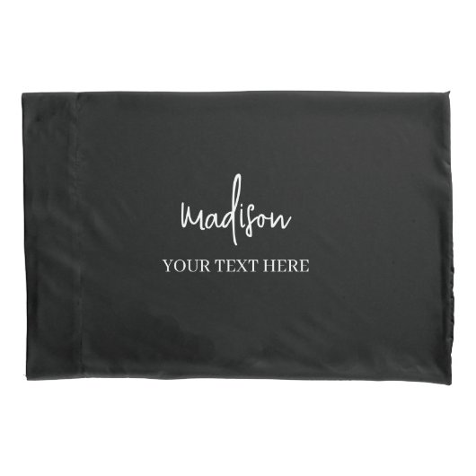 Housse D'oreillers Signature noire simple avec Coque de Coussin texte (devant)