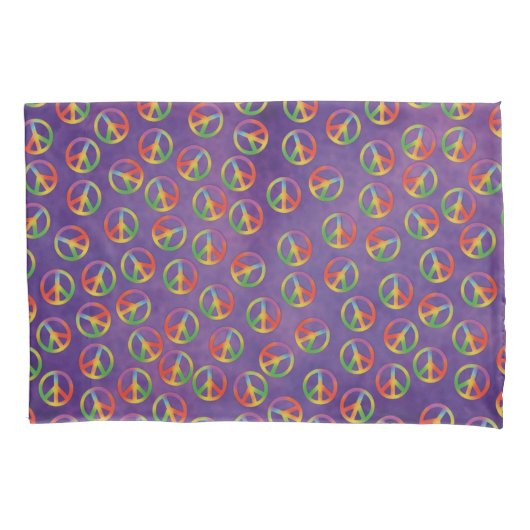 Housse D'oreillers Signes De Paix De Teinture Sur Violet (devant-gauche)