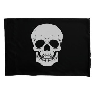 Housse D'oreillers Silhouette Du Crâne Blanc Sur Gothique Noir