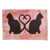 Housse D'oreillers Silhouette romantique Couple Chat sur rose (devant)
