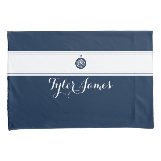 Housse D'oreillers Simples Compass de marine moderne Script personnal (devant-Droit)