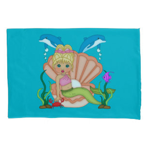 Housse D'oreillers Sirène et dauphin bleus de mer