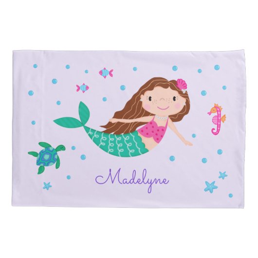 Housse D'oreillers Sirène Sous La Mer Personalisé Violet (Dos)