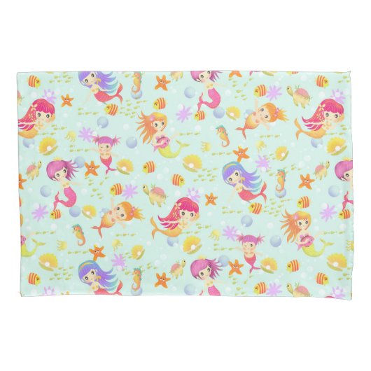 Housse D'oreillers Sirènes Bleu avec Gingham (devant)