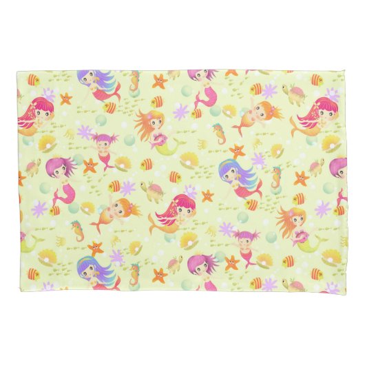 Housse D'oreillers Sirènes Vert avec Gingham (devant)