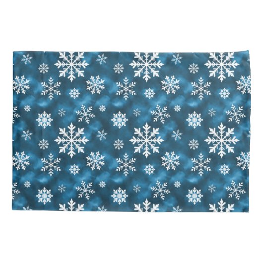 Housse D'oreillers Snowflake Pattern On Wintery Blue Background (Dos-gauche)