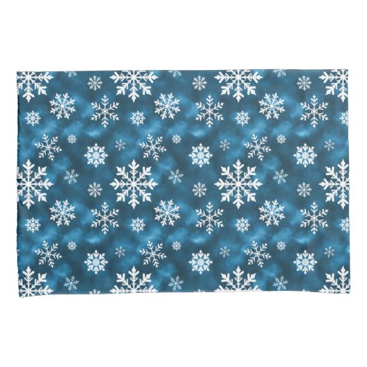 Housse D'oreillers Snowflake Pattern On Wintery Blue Background (devant-Droit)