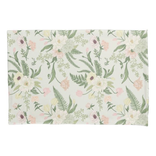 Housse D'oreillers Soft Mint Green Garden Motif (devant)